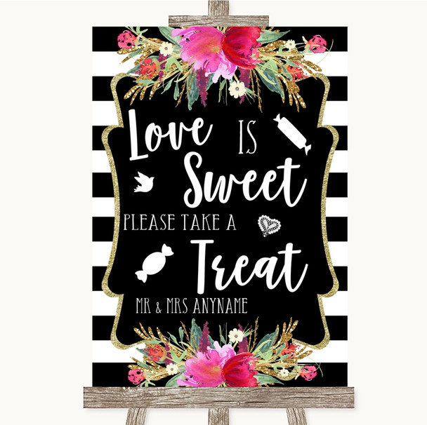 Black & White Stripes Pink Love Is Sweet Take A Treat Candy Buffet Wedding Sign