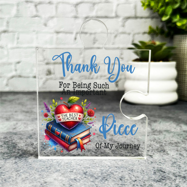 Best Teacher Present Books Apple Heart Thank You Puzzle Plaque Keepsake Gift