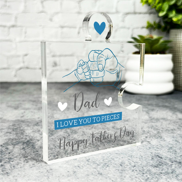 Dad Fist Bump Blue Father's Day Present Love You Puzzle Plaque Keepsake Gift