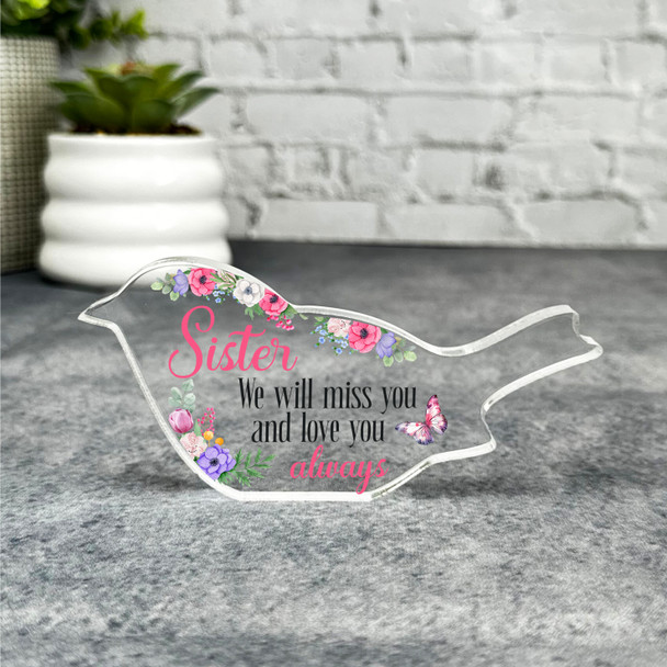 Sister Pink Floral Robin Plaque Sympathy Gift Keepsake Memorial Gift