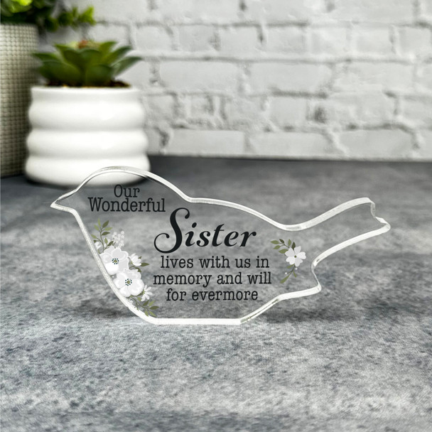 Sister White Floral Robin Plaque Sympathy Gift Keepsake Memorial Gift