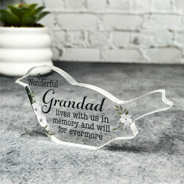 Grandad White Floral Robin Plaque Sympathy Gift Keepsake Memorial Gift