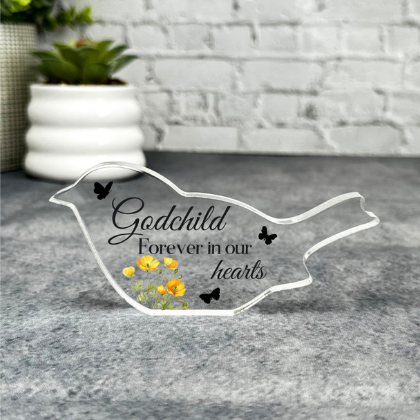 Godchild Yellow Floral Robin Plaque Sympathy Gift Keepsake Memorial Gift