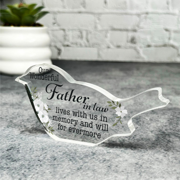 Father-In-Law White Floral Robin Plaque Sympathy Gift Keepsake Memorial Gift