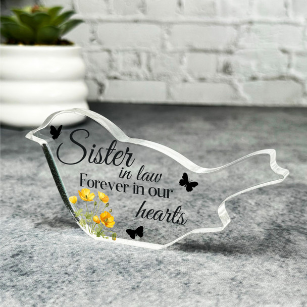 Sister-In-Law Yellow Floral Robin Plaque Sympathy Gift Keepsake Memorial Gift