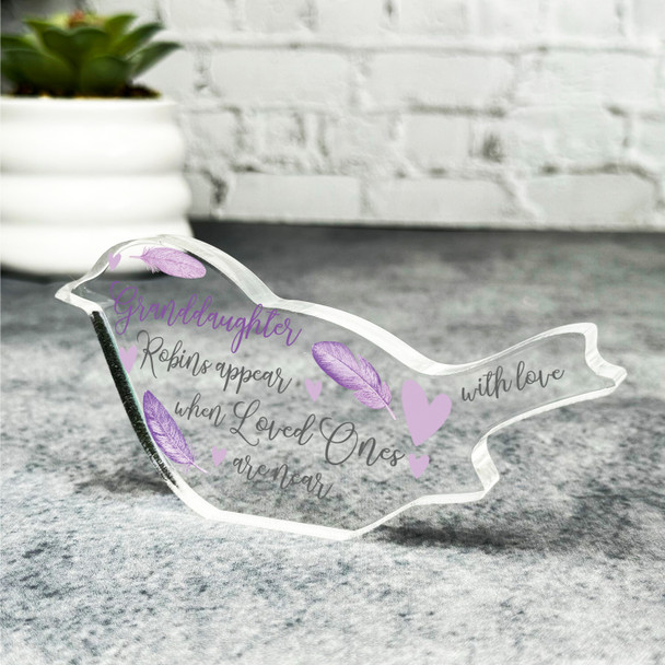Granddaughter Appear Pink Feather Robin Plaque Sympathy Keepsake Memorial Gift