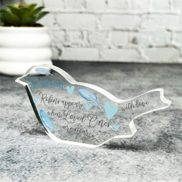 Grandson Appear Blue Feather Robin Plaque Sympathy Gift Keepsake Memorial Gift