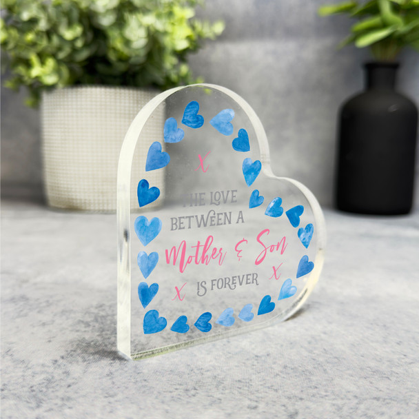 Custom Ornament Love Between Mother And Son Blue Heart Plaque Keepsake Gift