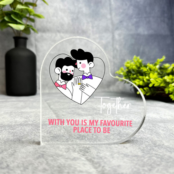 Custom Ornament Funky Gay Men Couple Illustration Heart Plaque Keepsake Gift