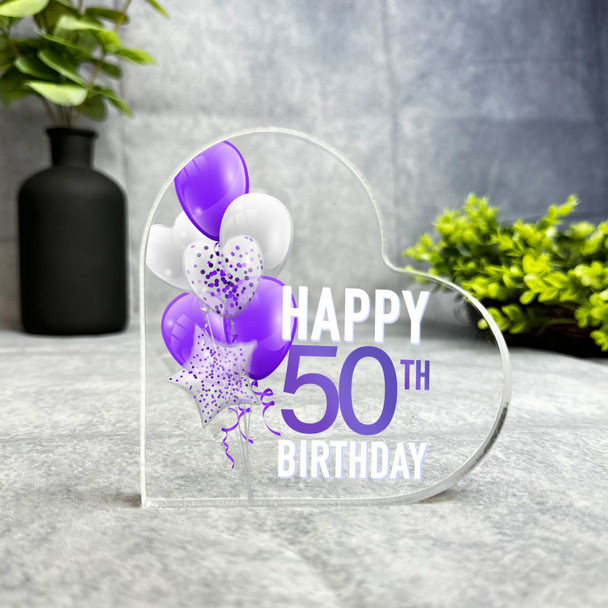 Custom Ornament Happy 50th Birthday Present Purple Heart Plaque Keepsake Gift