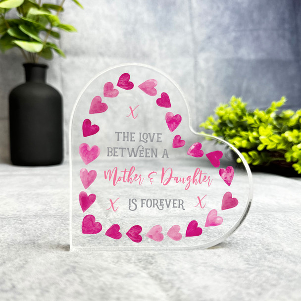 Custom Ornament Love Between Mother And Daughter Pink Heart Plaque Keepsake Gift