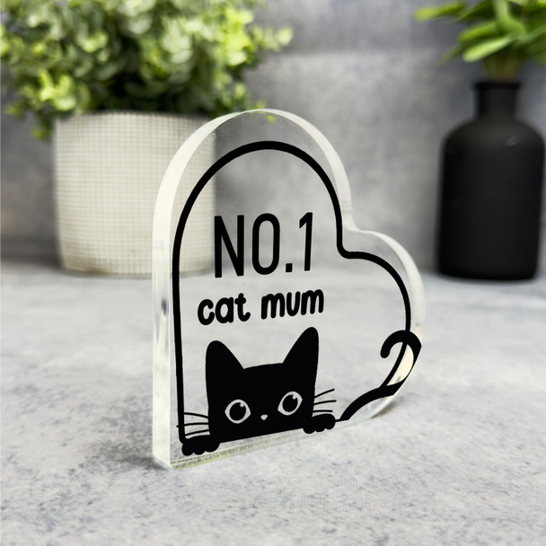 Black Number 1 Cat Lover Mum Cat Lover Heart Plaque Keepsake Gift
