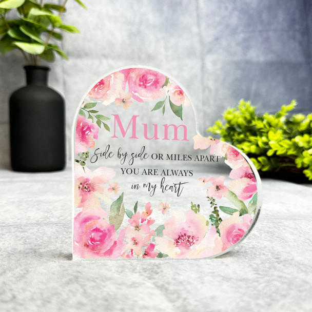 Gift For Mum Side By Side Pink Flowers Heart Plaque Keepsake Gift