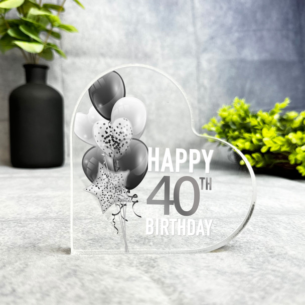 Monochrome Happy 40th Birthday Present Heart Plaque Keepsake Gift