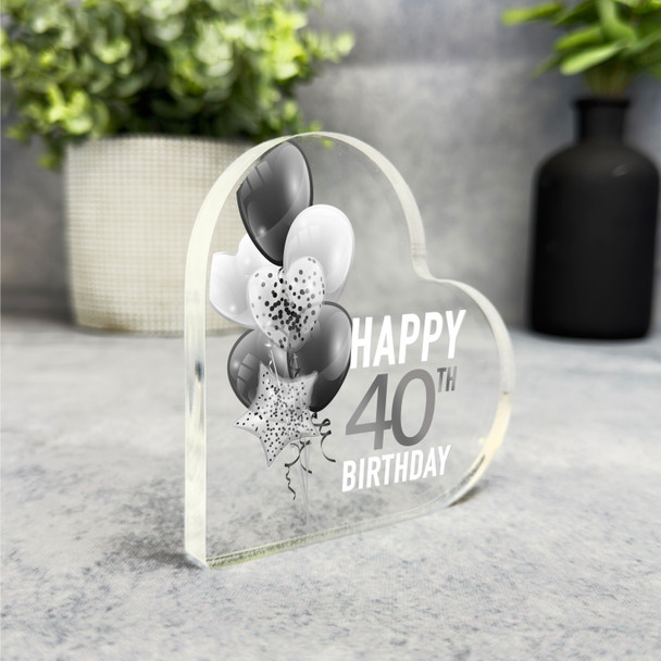 Monochrome Happy 40th Birthday Present Heart Plaque Keepsake Gift