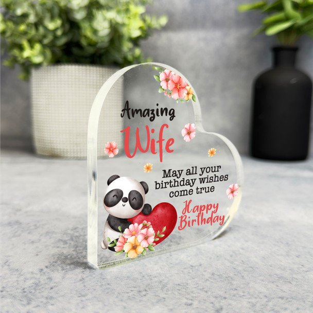 Wife Panda With Happy Birthday Present Heart Plaque Keepsake Gift