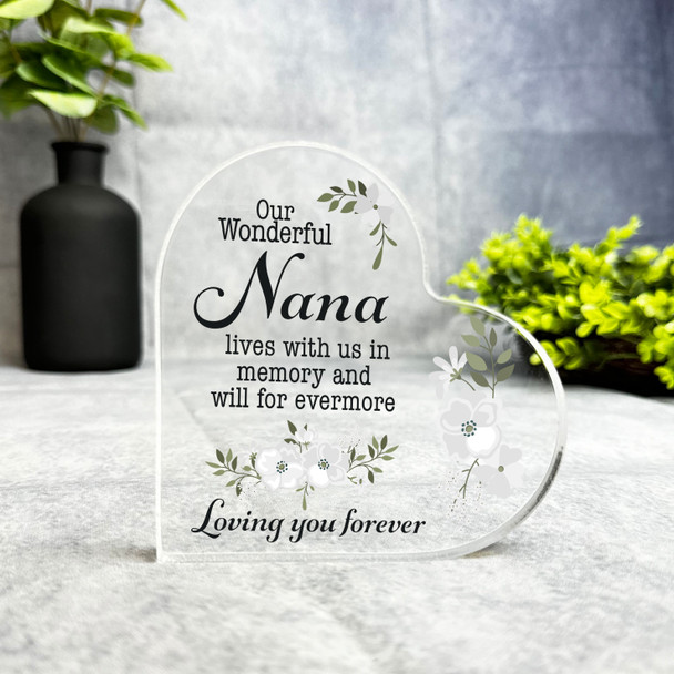 Nana White Floral Memorial Heart Plaque Sympathy Gift Keepsake Gift