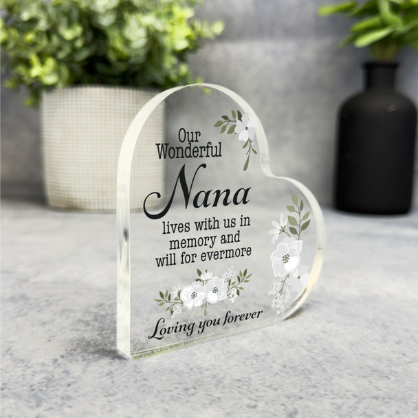 Nana White Floral Memorial Heart Plaque Sympathy Gift Keepsake Gift