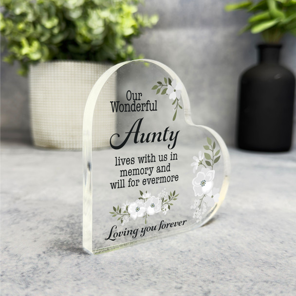 Aunty White Floral Memorial Heart Plaque Sympathy Gift Keepsake Gift