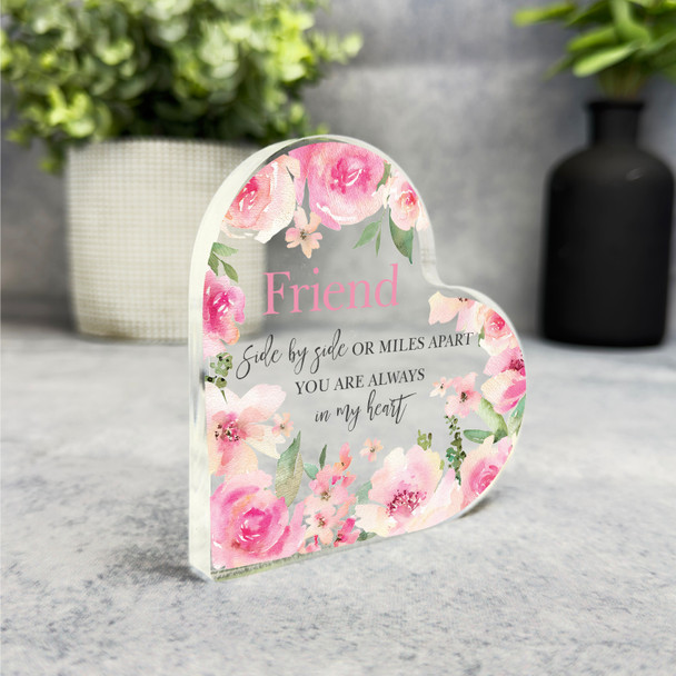 Gift For Friend Side By Side Pink Flowers Heart Plaque Keepsake Gift