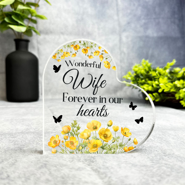 Wife Yellow Floral Memorial Heart Plaque Sympathy Gift Keepsake Gift