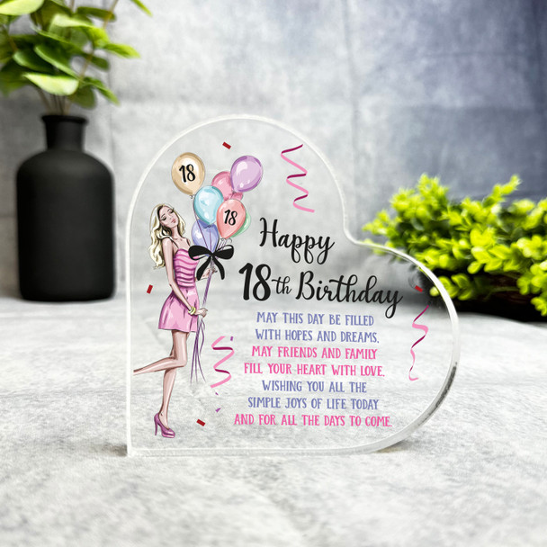 18th Birthday Present Female Balloons Girl Heart Plaque Keepsake Gift