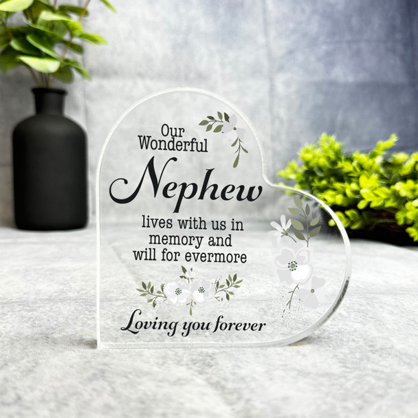 Nephew White Floral Memorial Heart Plaque Sympathy Gift Keepsake Gift