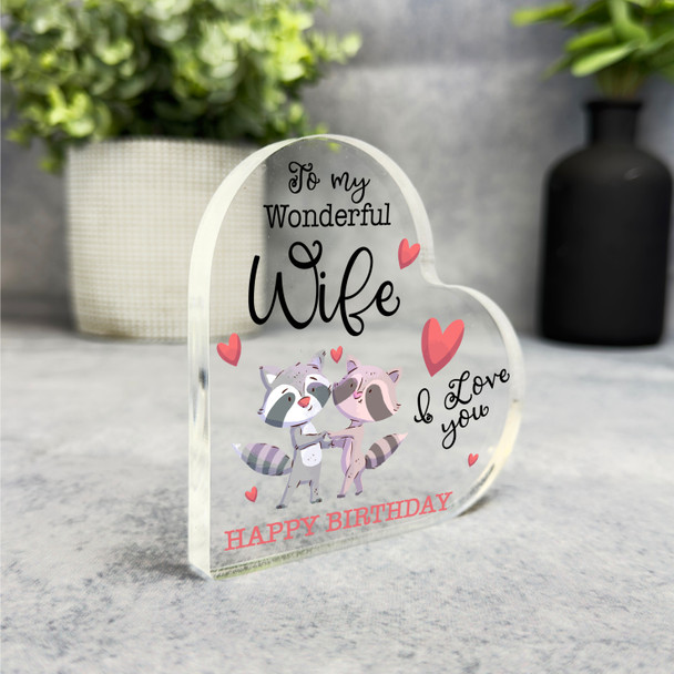 Wife Raccoon Couple Happy Birthday Present Heart Plaque Keepsake Gift
