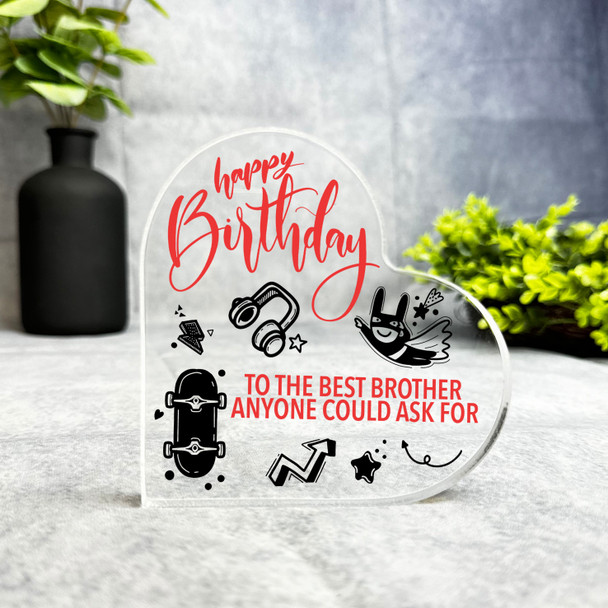 Brother Cool Doodles Happy Birthday Present Heart Plaque Keepsake Gift