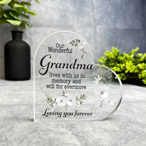 Grandma White Floral Memorial Heart Plaque Sympathy Gift Keepsake Gift