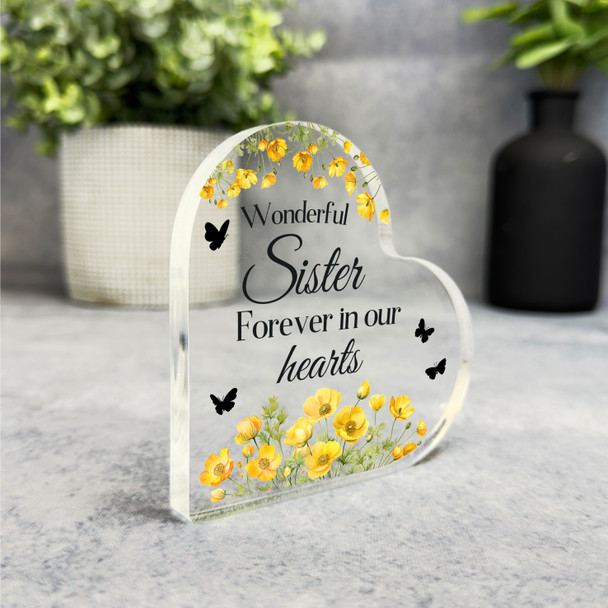 Sister Yellow Floral Memorial Heart Plaque Sympathy Gift Keepsake Gift