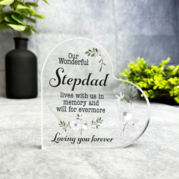 Stepdad White Floral Memorial Heart Plaque Sympathy Gift Keepsake Gift