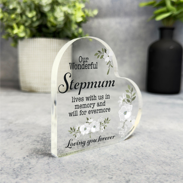 Stepmum White Floral Memorial Heart Plaque Sympathy Gift Keepsake Gift