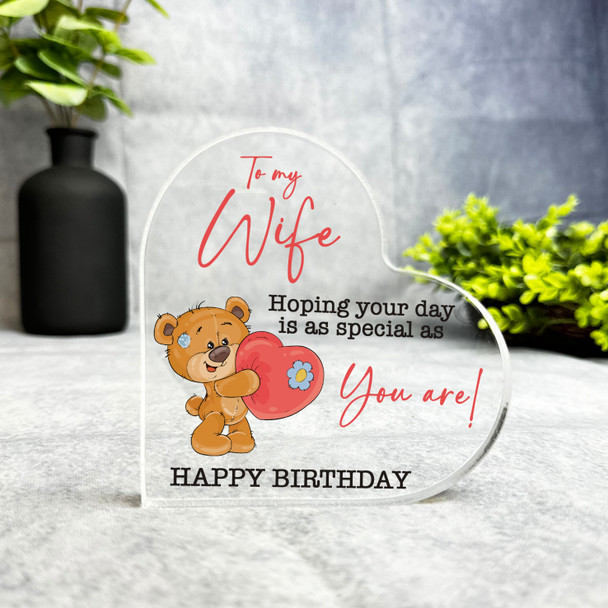 Wife Teddy Bear With Happy Birthday Present Heart Plaque Keepsake Gift