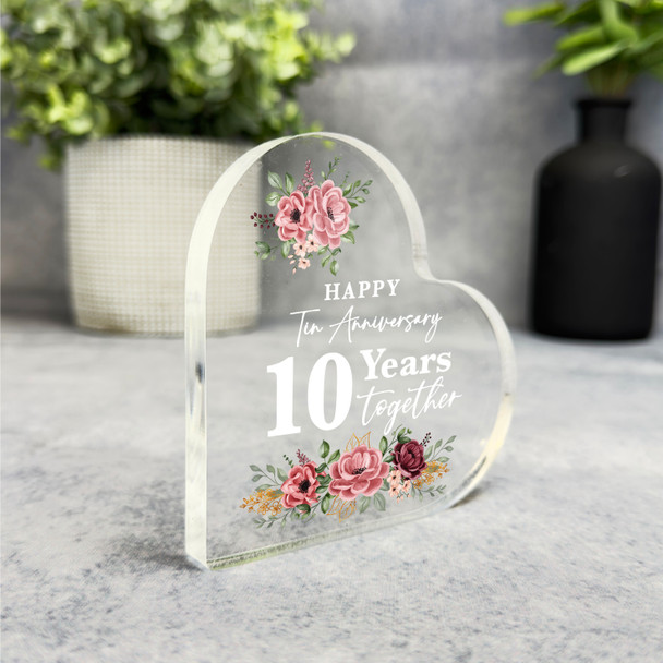 Floral Tin 10th Gift For Wedding Anniversary Heart Plaque Keepsake Gift