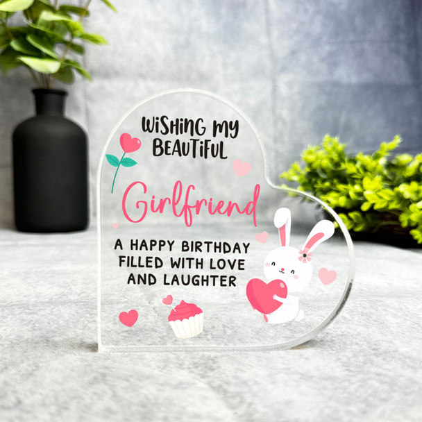 Girlfriend Cute Bunny Happy Birthday Present Heart Plaque Keepsake Gift