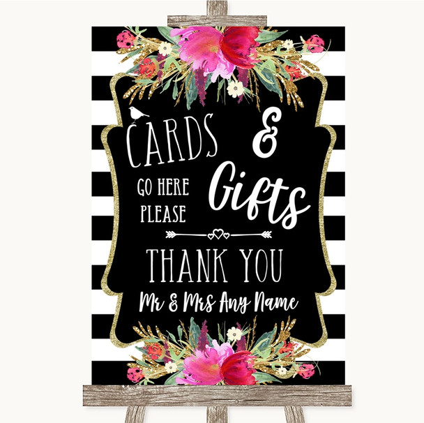 Black & White Stripes Pink Cards & Gifts Table Personalised Wedding Sign