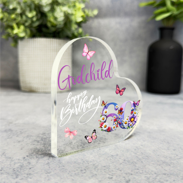 Godchild 60th Purple Floral Birthday Present Heart Plaque Keepsake Gift