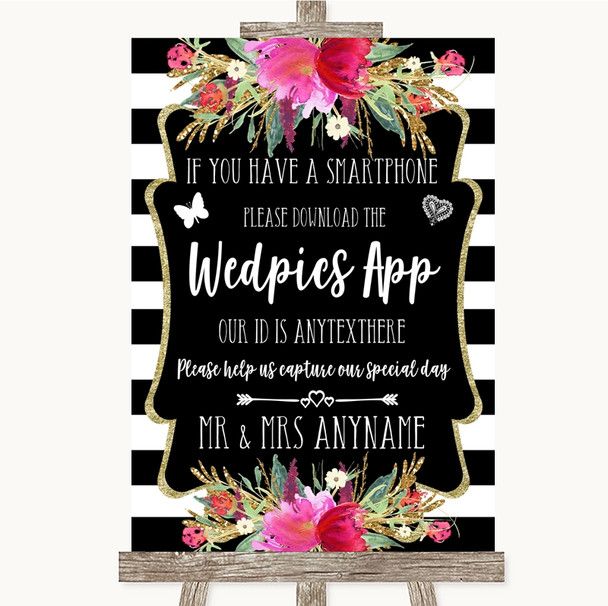 Black & White Stripes Pink Wedpics App Photos Personalised Wedding Sign