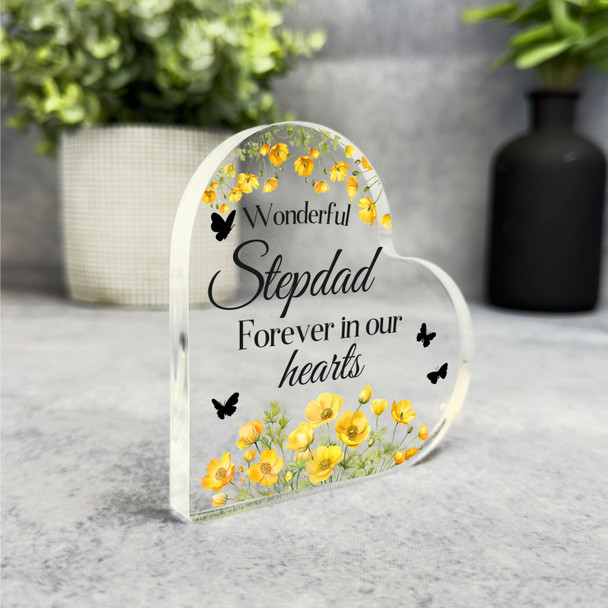 Stepdad Yellow Floral Memorial Heart Plaque Sympathy Gift Keepsake Gift