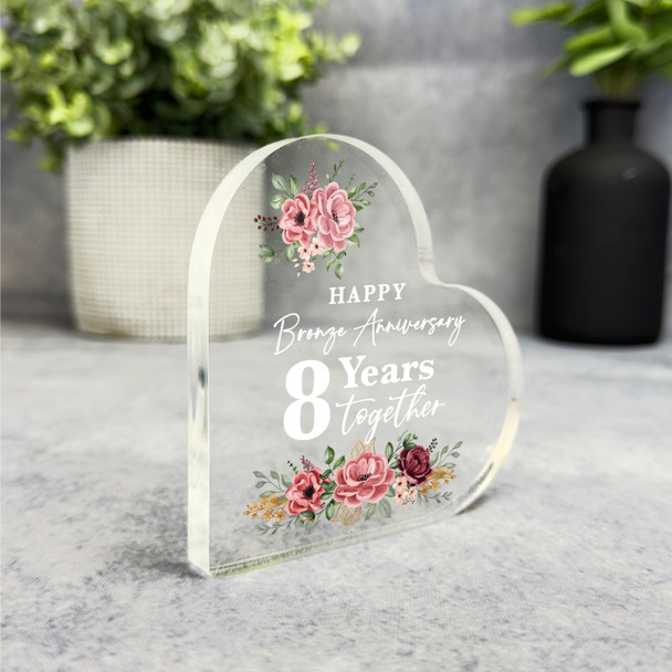 Floral Bronze 8th Gift For Wedding Anniversary Heart Plaque Keepsake Gift