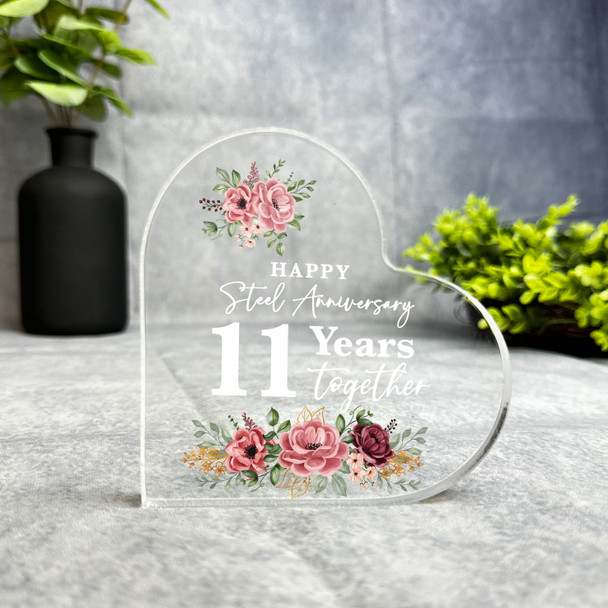 Floral Steel 11th Gift For Wedding Anniversary Heart Plaque Keepsake Gift