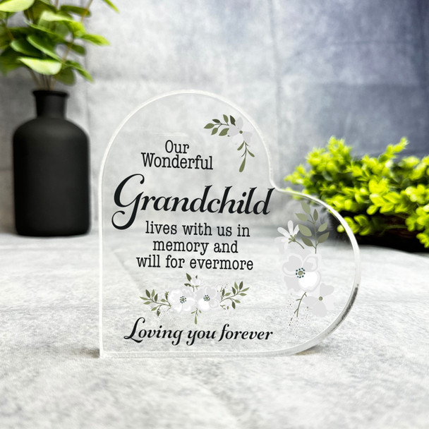 Grandchild White Floral Memorial Heart Plaque Sympathy Gift Keepsake Gift