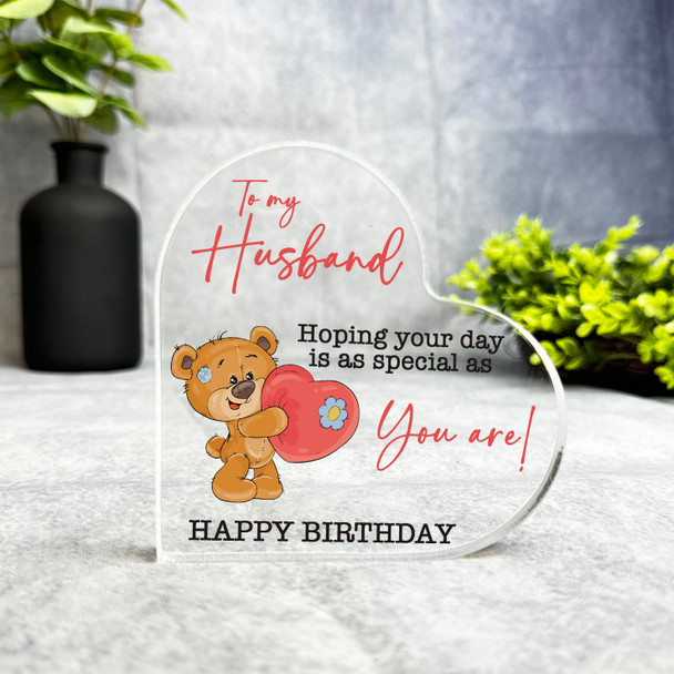 Husband Teddy Bear With Happy Birthday Present Heart Plaque Keepsake Gift