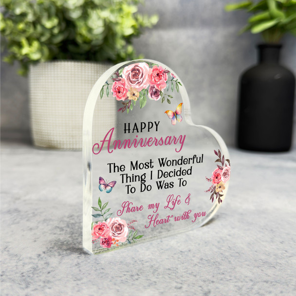 Gift For Wedding Anniversary Watercolour Floral Heart Plaque Keepsake Gift