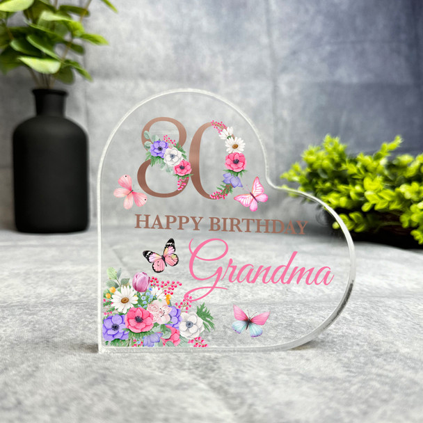 Grandma 80th Pink Purple Happy Birthday Present Heart Plaque Keepsake Gift