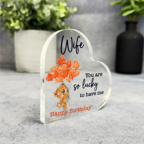 Wife Teddy Bear Balloons Happy Birthday Present Heart Plaque Keepsake Gift