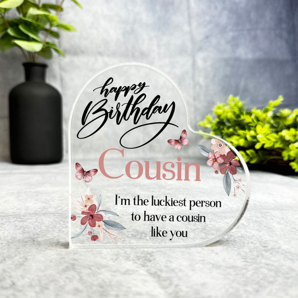 Cousin Watercolour Floral Happy Birthday Present Heart Plaque Keepsake Gift