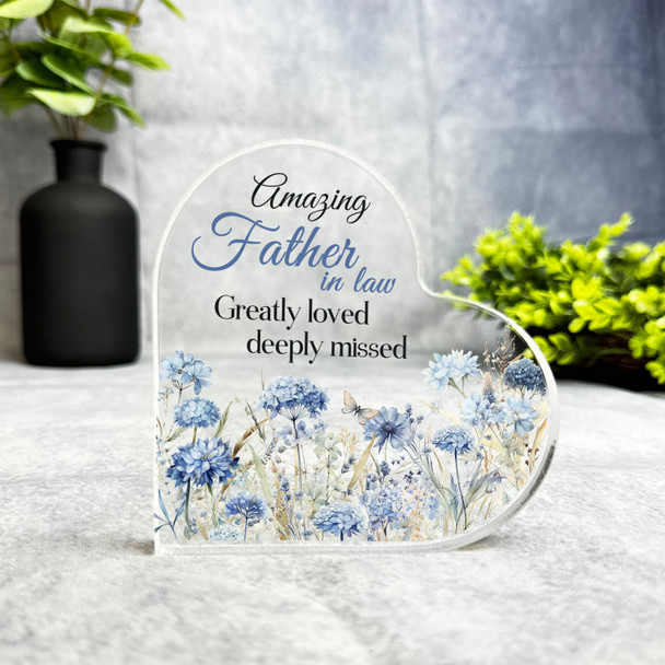 Father-In-Law Blue Floral Memorial Heart Plaque Sympathy Gift Keepsake Gift
