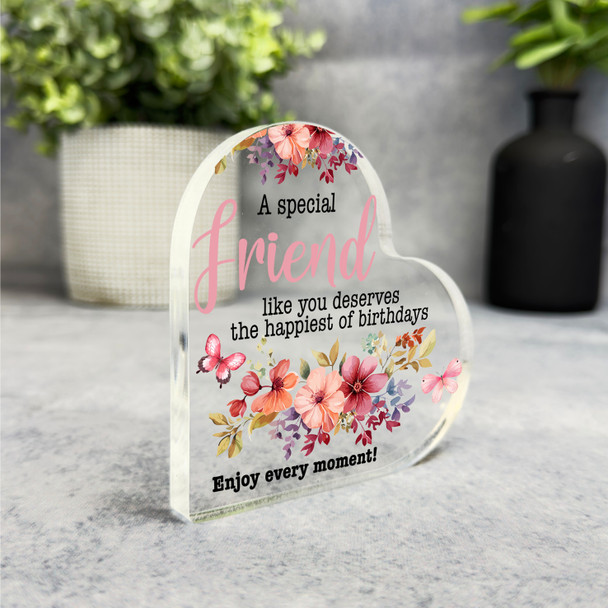 Friend Watercolour Floral Happy Birthday Present Heart Plaque Keepsake Gift